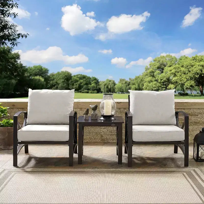 Crosley 3pc Kaplan Outdoor Seating Set with 2 Chairs & Side Table