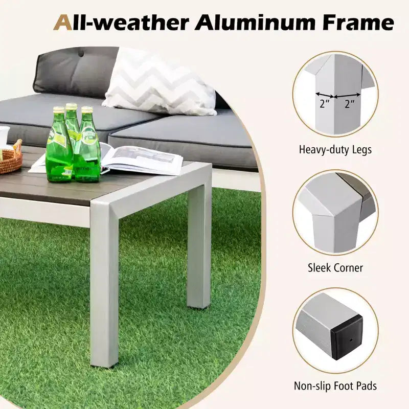 Costway 4 PCS Patio Aluminum Sofa Set Coffee Table Cushioned Loveseat Chair WPC Armrests