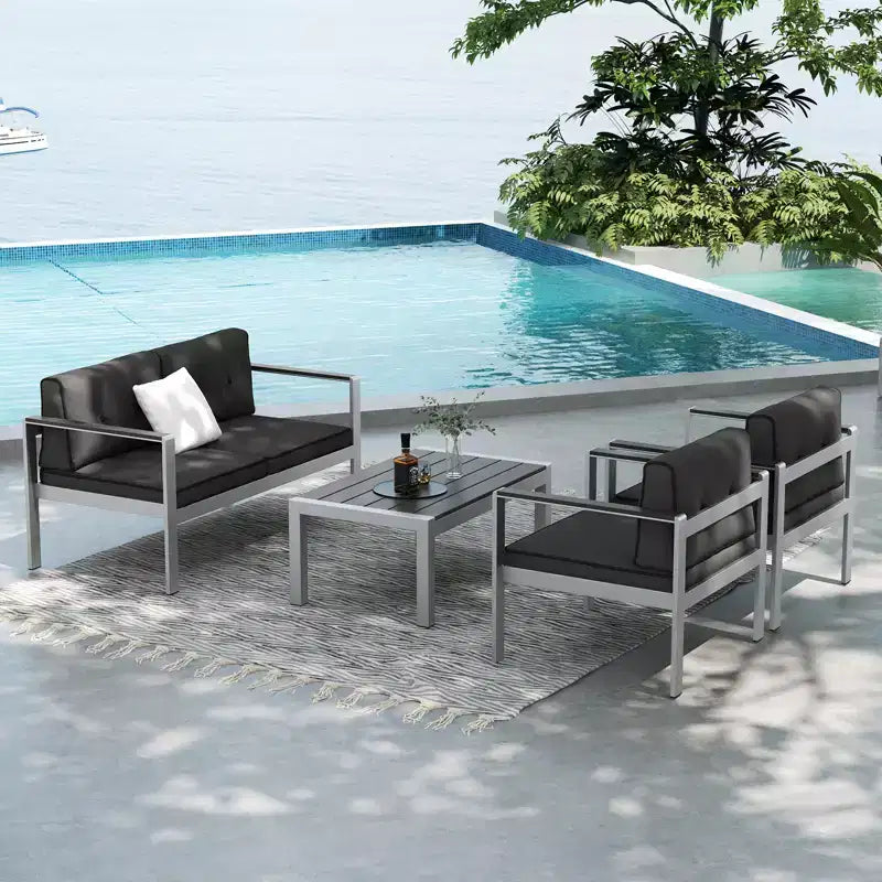 Costway 4 PCS Patio Aluminum Sofa Set Coffee Table Cushioned Loveseat Chair WPC Armrests