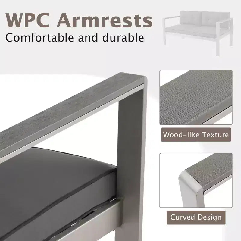 Costway 4 PCS Patio Aluminum Sofa Set Coffee Table Cushioned Loveseat Chair WPC Armrests