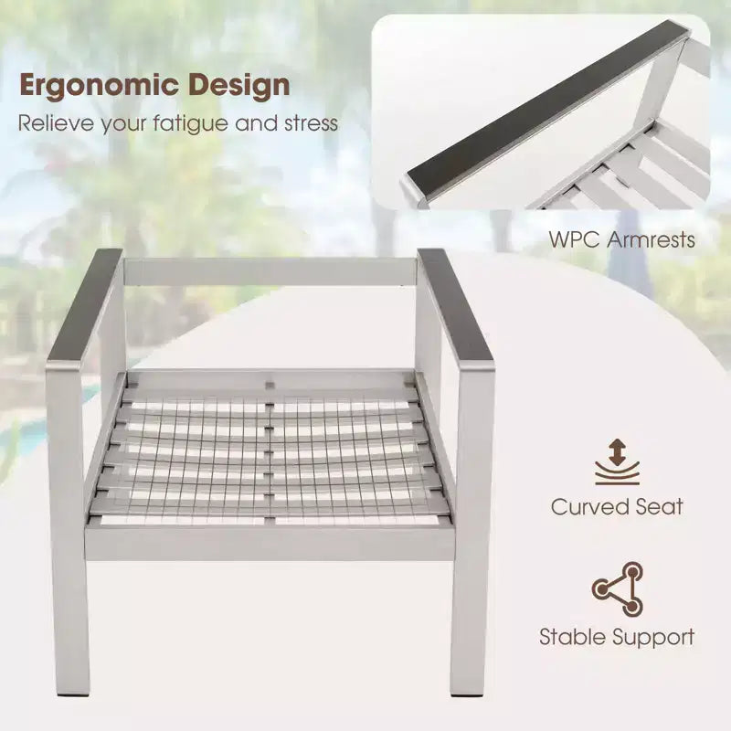 Costway 4 PCS Patio Aluminum Sofa Set Coffee Table Cushioned Loveseat Chair WPC Armrests