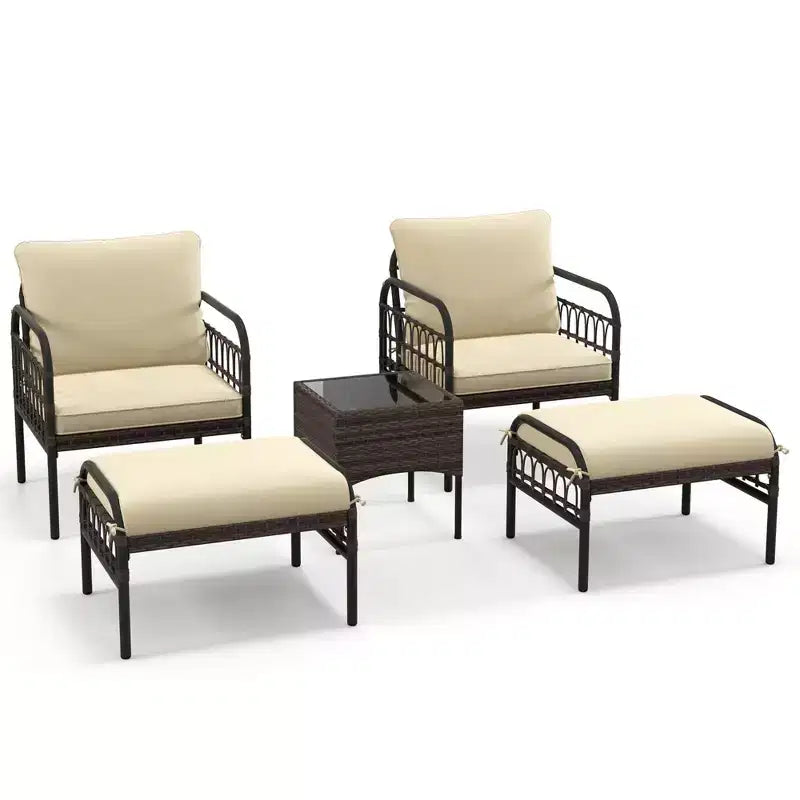 Costway 5 PCS Patio Conversation Set Outdoor Wicker Chair Set with Ottomans & Coffee Table
