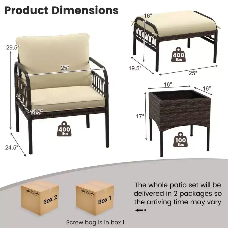 Costway 5 PCS Patio Conversation Set Outdoor Wicker Chair Set with Ottomans & Coffee Table
