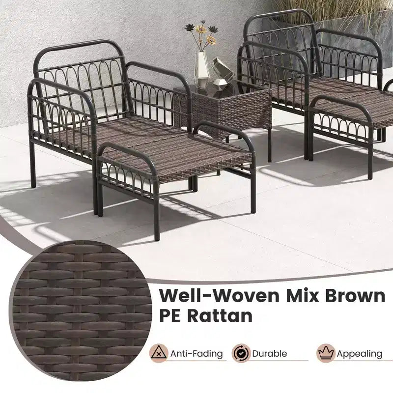 Costway 5 PCS Patio Conversation Set Outdoor Wicker Chair Set with Ottomans & Coffee Table