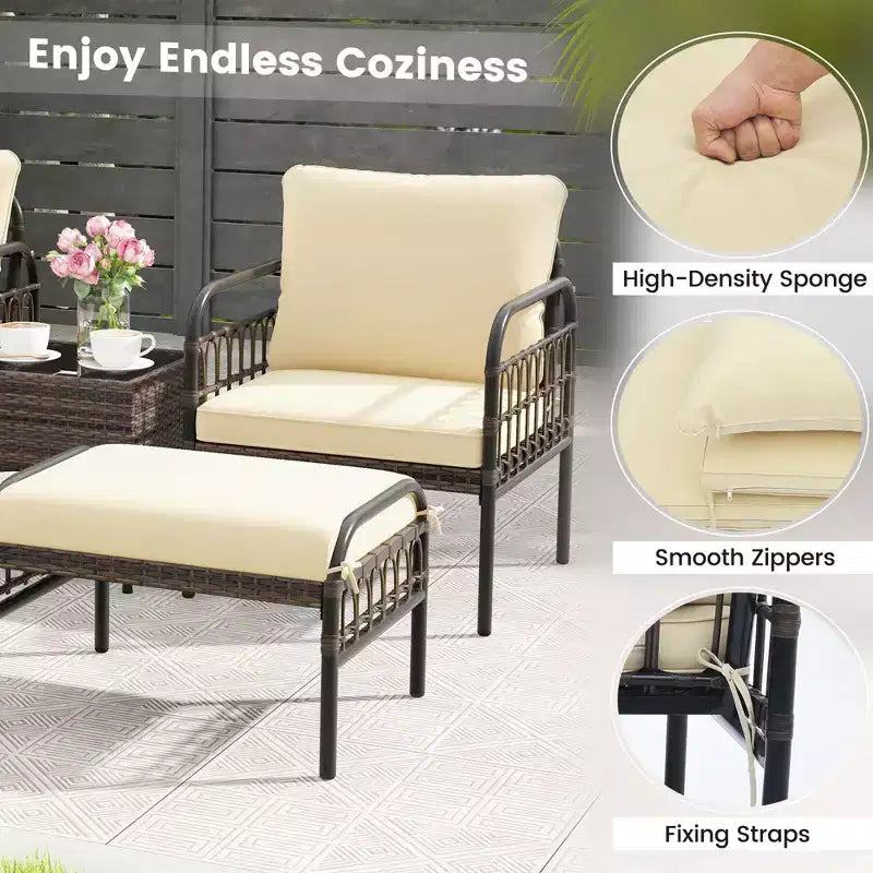 Costway 5 PCS Patio Conversation Set Outdoor Wicker Chair Set with Ottomans & Coffee Table