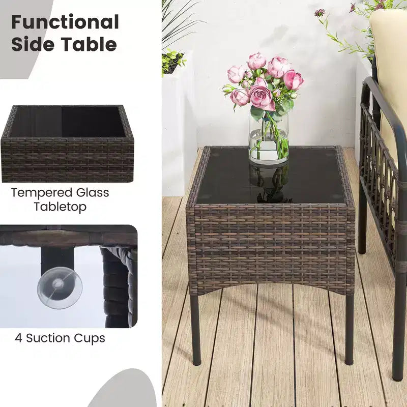 Costway 5 PCS Patio Conversation Set Outdoor Wicker Chair Set with Ottomans & Coffee Table