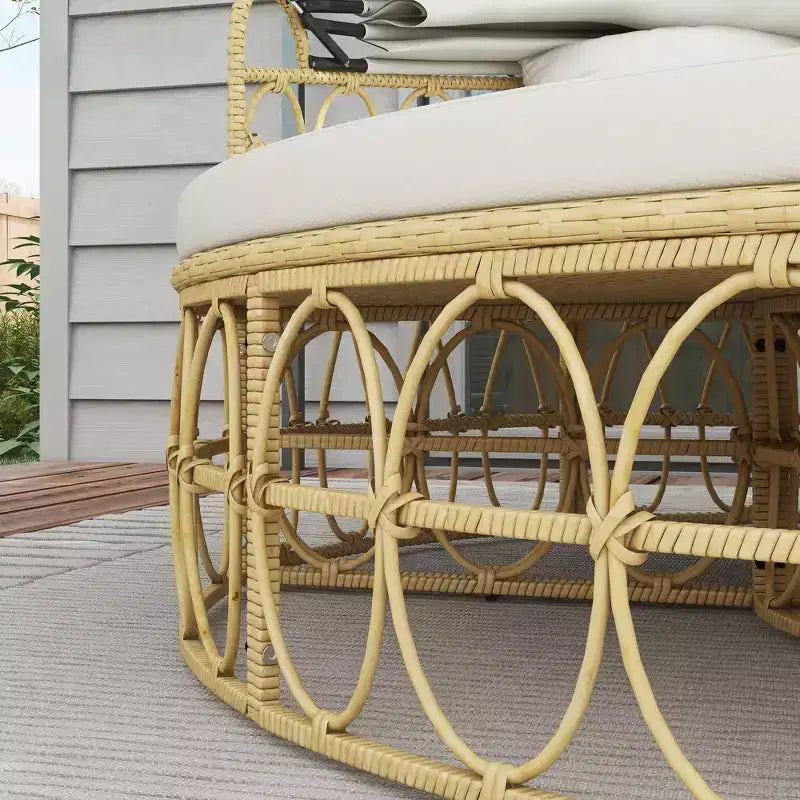 Outsunny 4 Piece Round Outdoor Daybed with Canopy, Cushioned PE Rattan Patio Furniture Set, Cream White