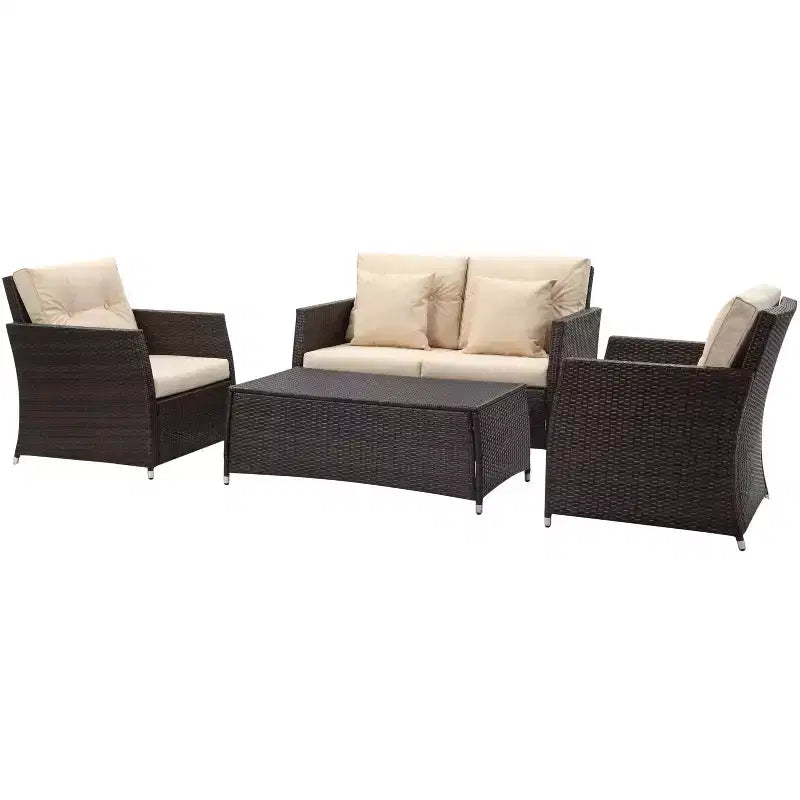 Parry 4 Piece Living Set - Indoor/Outdoor - PAT2514 - Brown/Beige - Safavieh