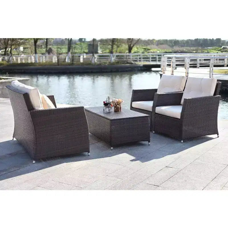 Parry 4 Piece Living Set - Indoor/Outdoor - PAT2514 - Brown/Beige - Safavieh