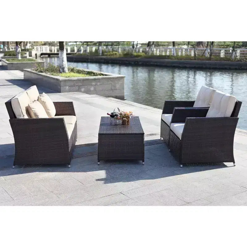 Parry 4 Piece Living Set - Indoor/Outdoor - PAT2514 - Brown/Beige - Safavieh