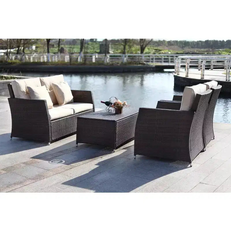 Parry 4 Piece Living Set - Indoor/Outdoor - PAT2514 - Brown/Beige - Safavieh