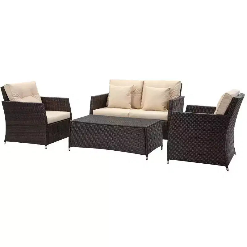 Parry 4 Piece Living Set - Indoor/Outdoor - PAT2514 - Brown/Beige - Safavieh