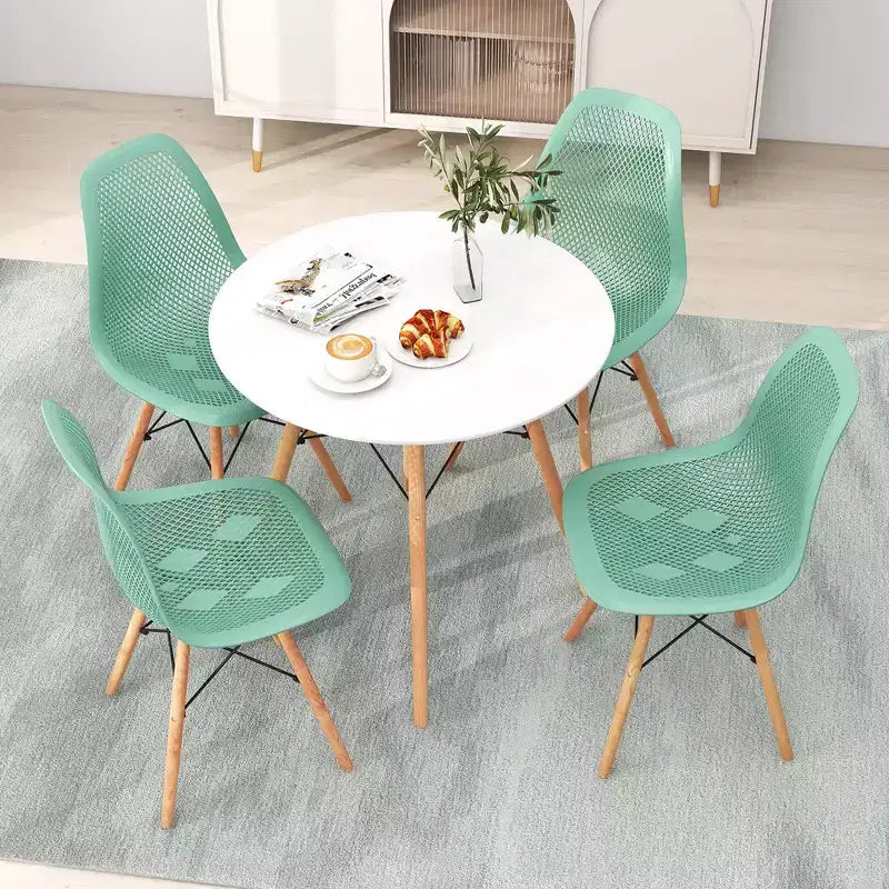 Costway 5 PCS Dining Table Set for 4 Persons Modern Round Table & 4 Chairs with Wood Leg Green/White