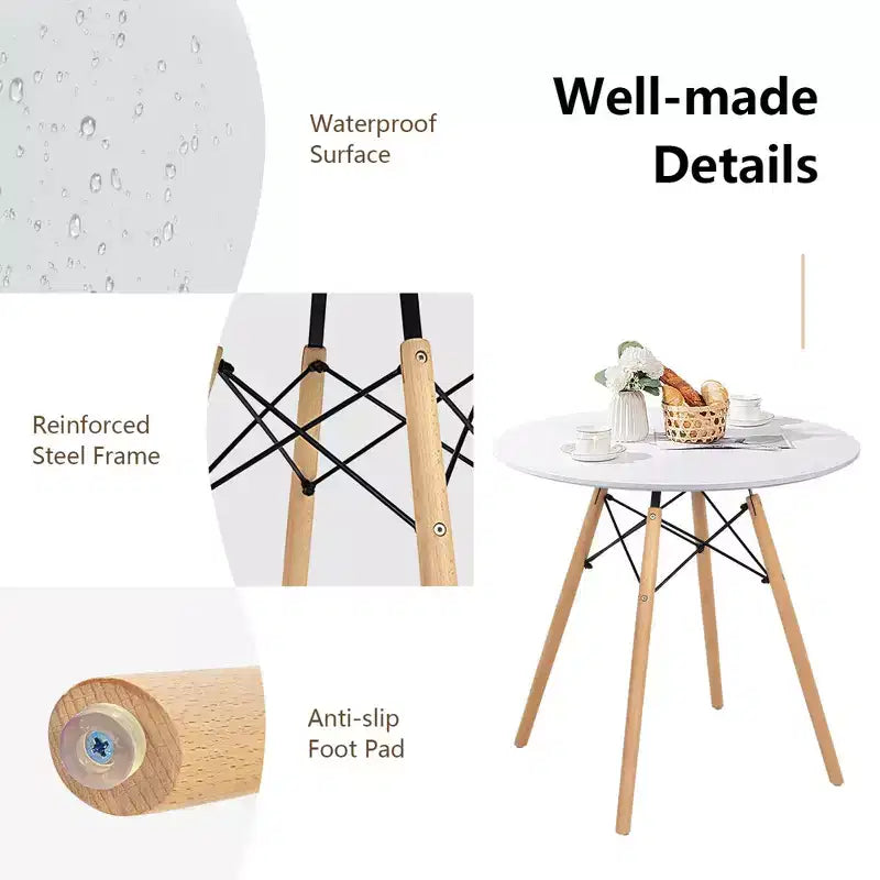 Costway 5 PCS Dining Table Set for 4 Persons Modern Round Table & 4 Chairs with Wood Leg Green/White
