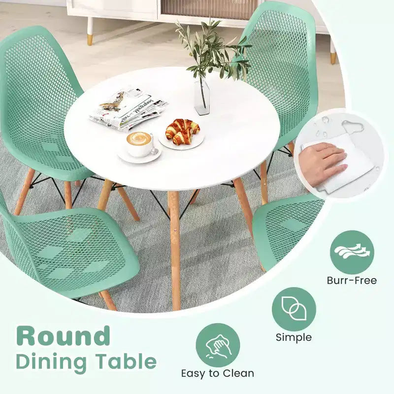 Costway 5 PCS Dining Table Set for 4 Persons Modern Round Table & 4 Chairs with Wood Leg Green/White
