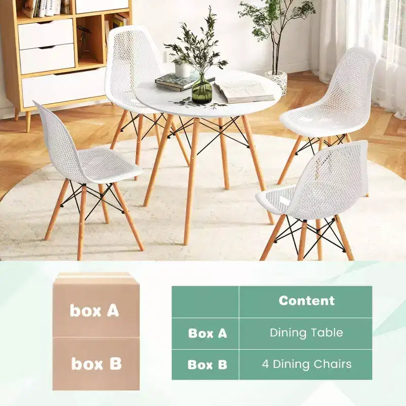 Costway 5 PCS Dining Table Set for 4 Persons Modern Round Table & 4 Chairs with Wood Leg Green/White