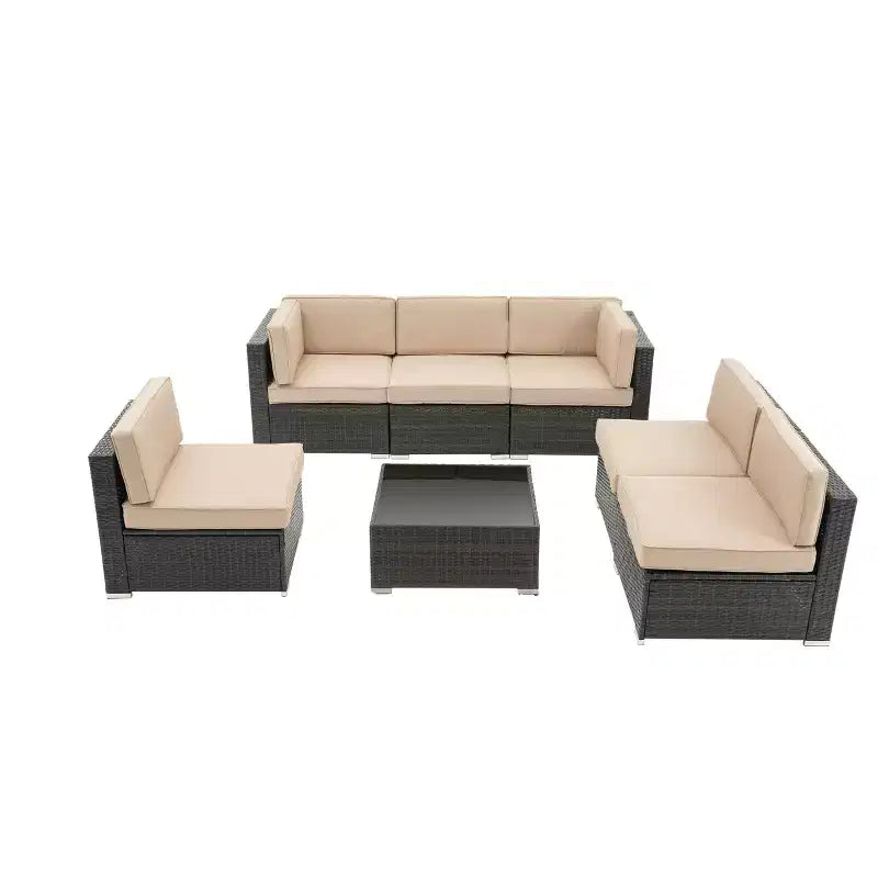 GODEER 7pc Wicker Outdoor Conversation Set