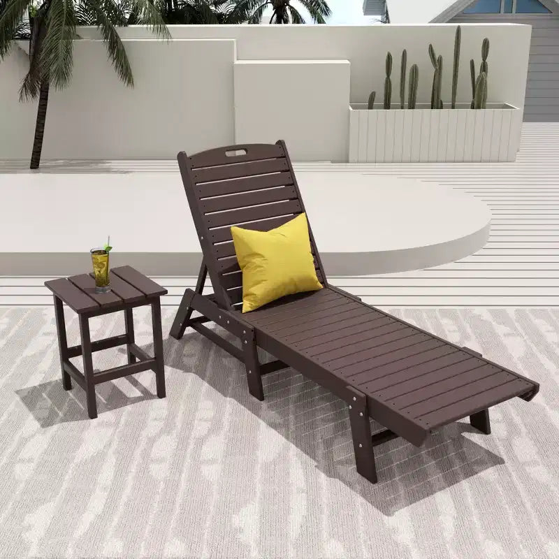 WestinTrends 2 Pieces Poly Outdoor Patio Chaise Lounge Chair with Side Table Set
