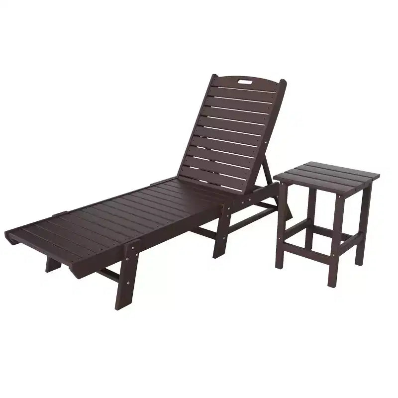 WestinTrends 2 Pieces Poly Outdoor Patio Chaise Lounge Chair with Side Table Set