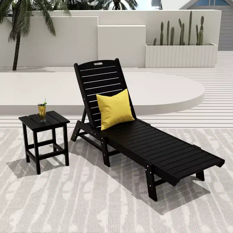 WestinTrends 2 Pieces Poly Outdoor Patio Chaise Lounge Chair with Side Table Set