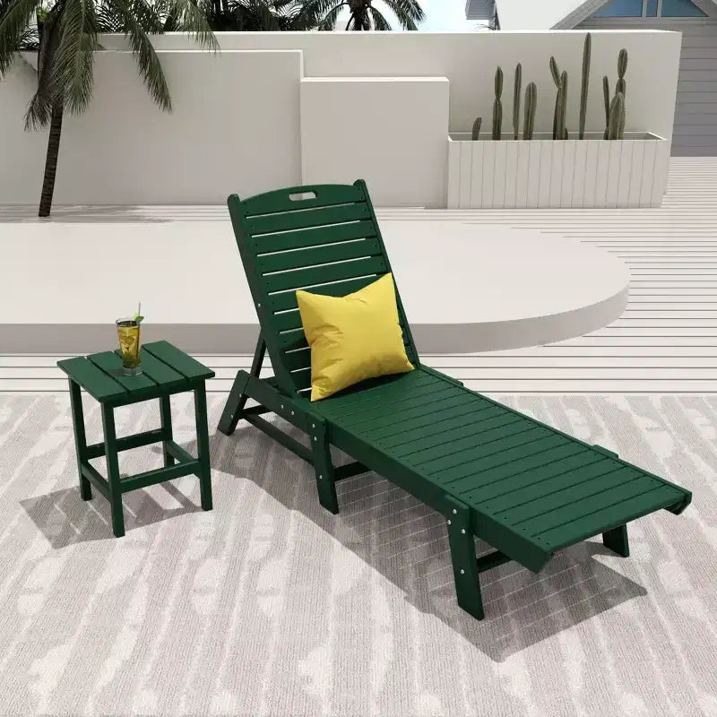 WestinTrends 2 Pieces Poly Outdoor Patio Chaise Lounge Chair with Side Table Set