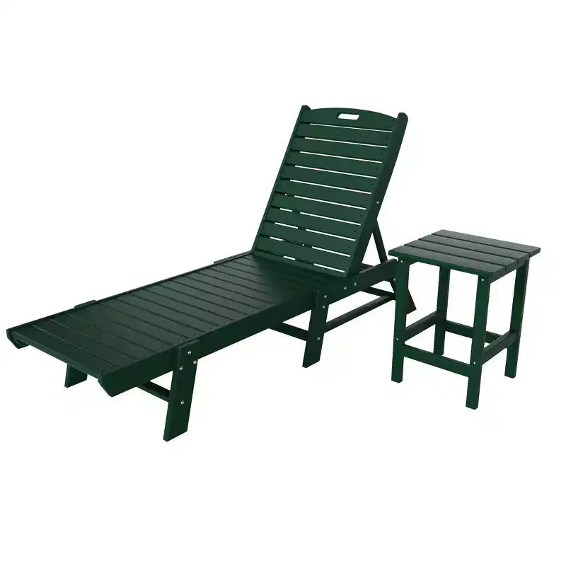 WestinTrends 2 Pieces Poly Outdoor Patio Chaise Lounge Chair with Side Table Set