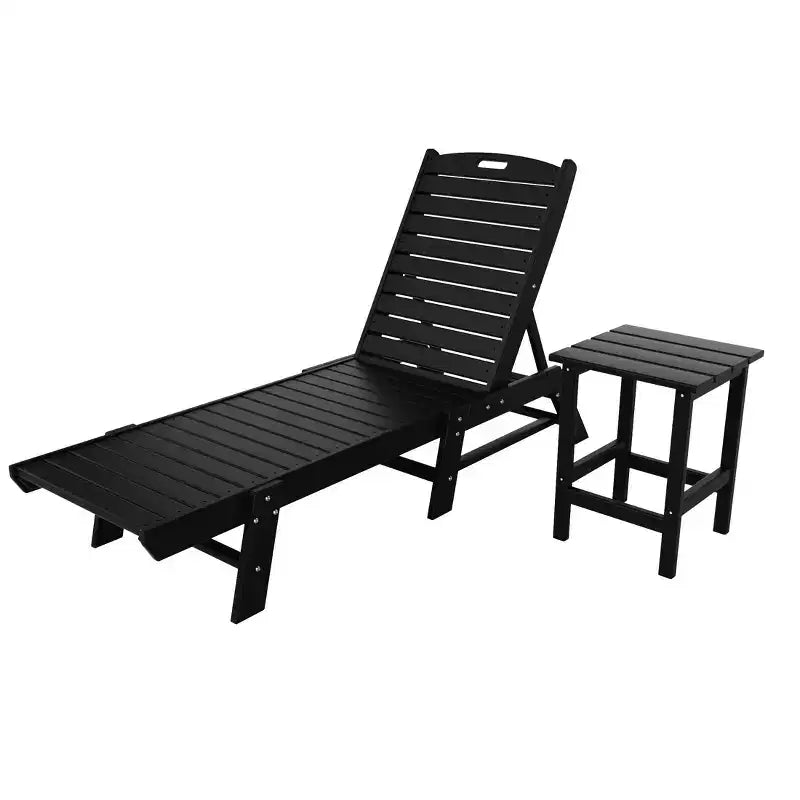 WestinTrends 2 Pieces Poly Outdoor Patio Chaise Lounge Chair with Side Table Set