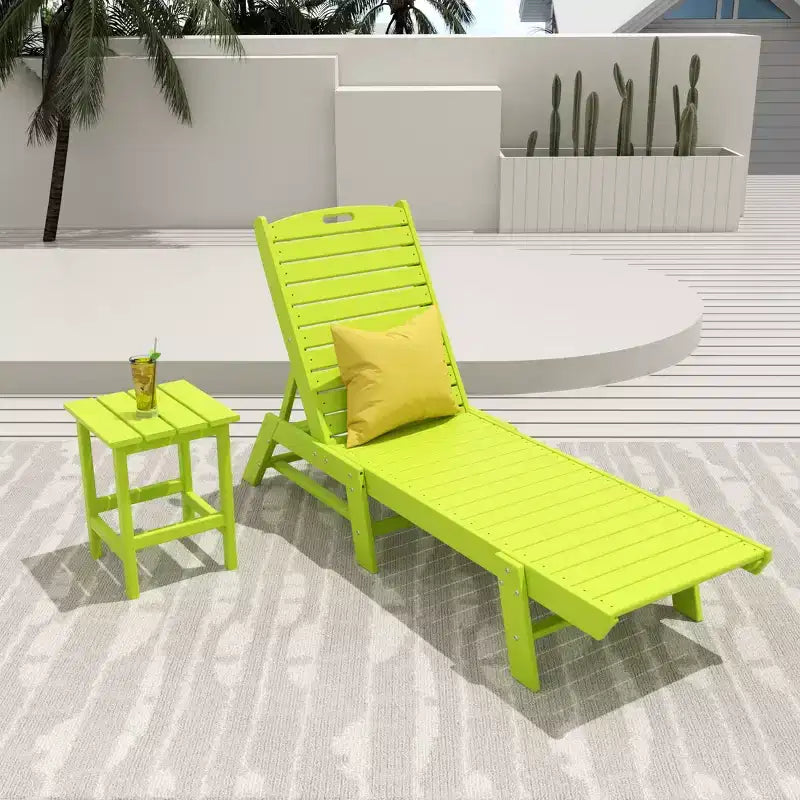 WestinTrends 2 Pieces Poly Outdoor Patio Chaise Lounge Chair with Side Table Set