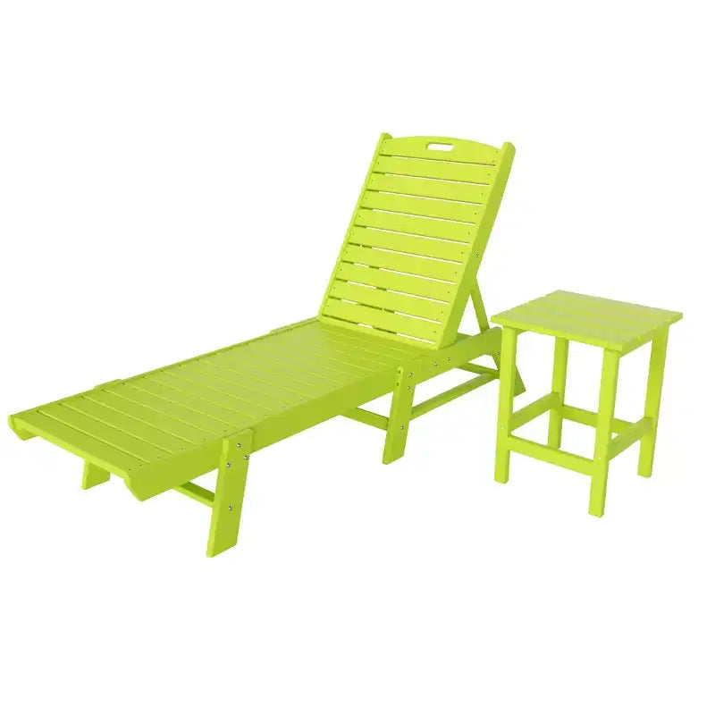 WestinTrends 2 Pieces Poly Outdoor Patio Chaise Lounge Chair with Side Table Set