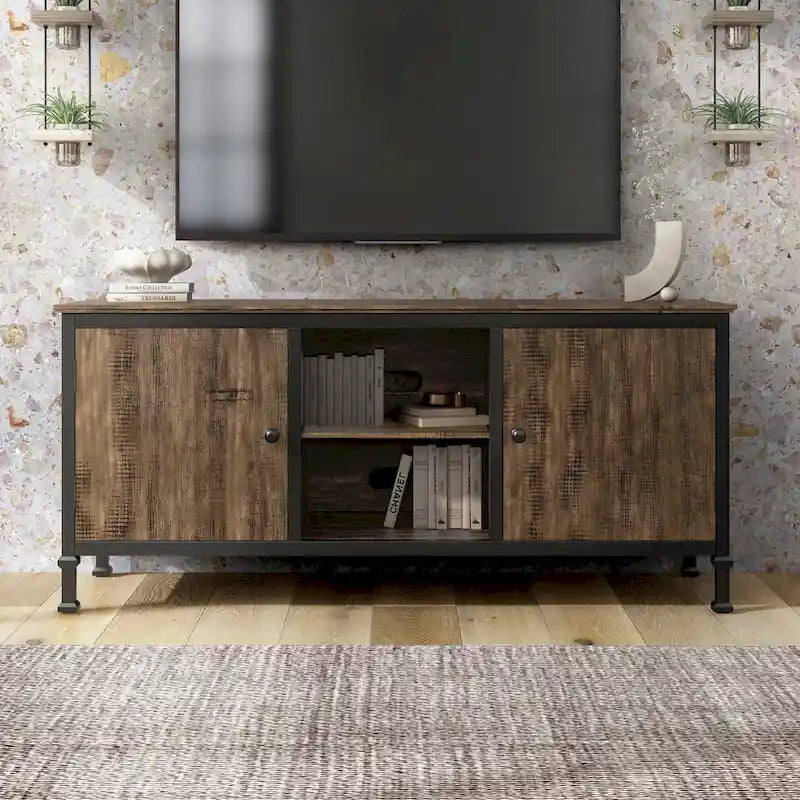 Meuble TV rustique en chêne de 60 pouces avec rangement multifonctionnel
