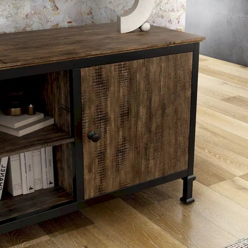 Meuble TV rustique en chêne de 60 pouces avec rangement multifonctionnel