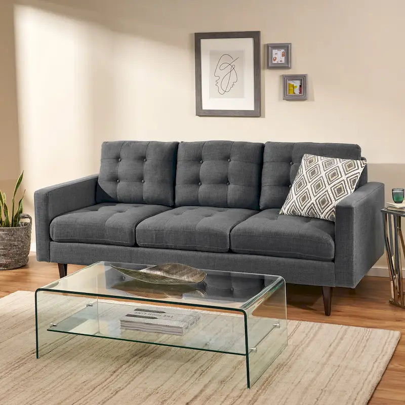 Canapé contemporain 3 places en tissu capitonné