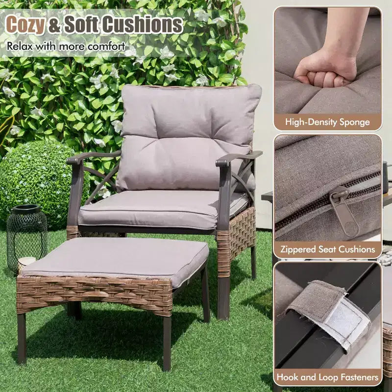 Costway 5 PCS Patio Furniture Set with 2-Tier Coffee Table & 2 Ottomans Cushions Included