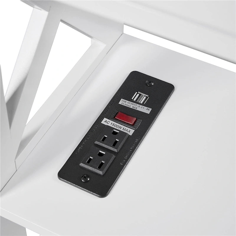 Console en bois avec prise électrique et étagères de rangement