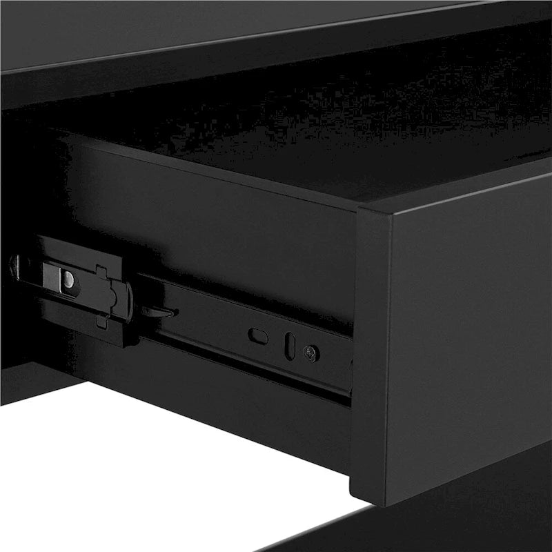 Console en bois avec prise électrique et étagères de rangement