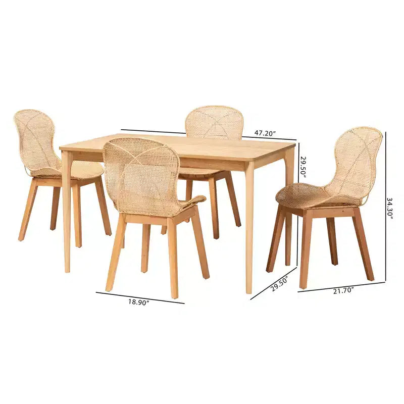 Baxton Studio Sabelle Japandi Wood and Rattan 5-Piece Dining Set