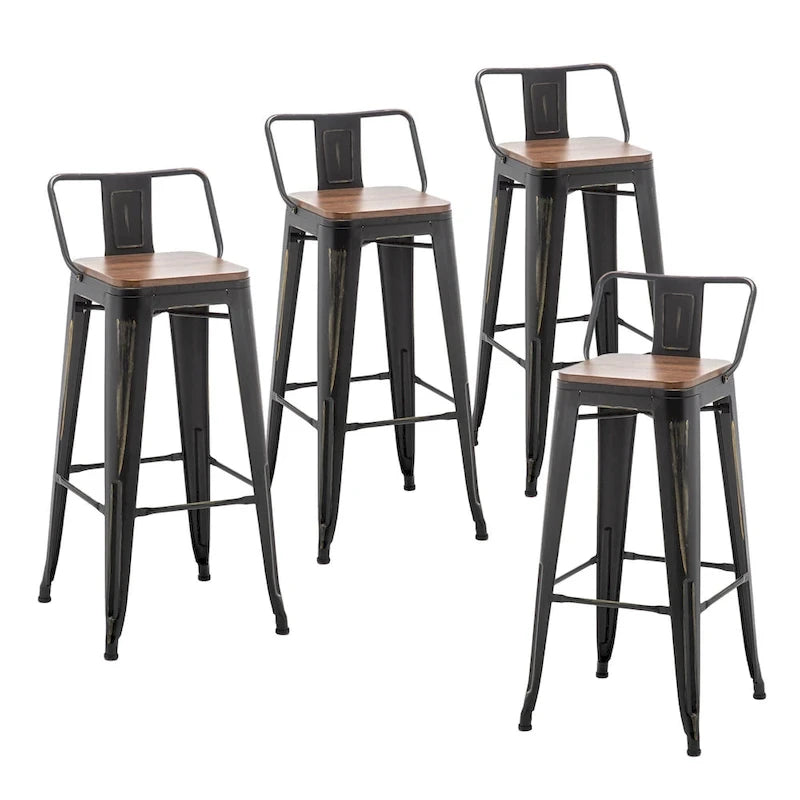 Tabourets de bar noirs avec dossier, 61 ou 66 cm