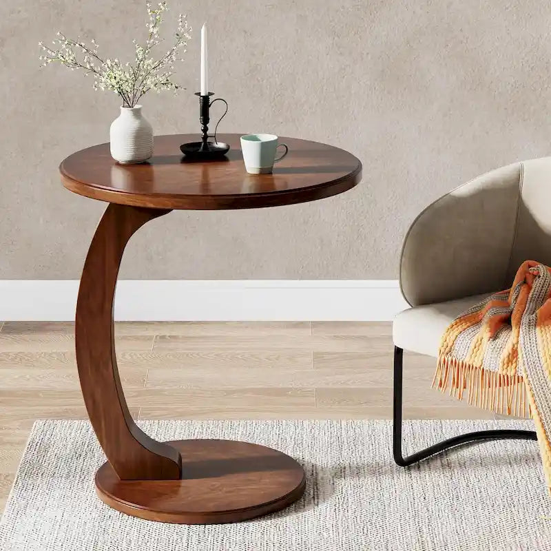Table d'appoint en bois en forme de C