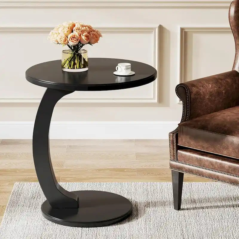 Table d'appoint en bois en forme de C