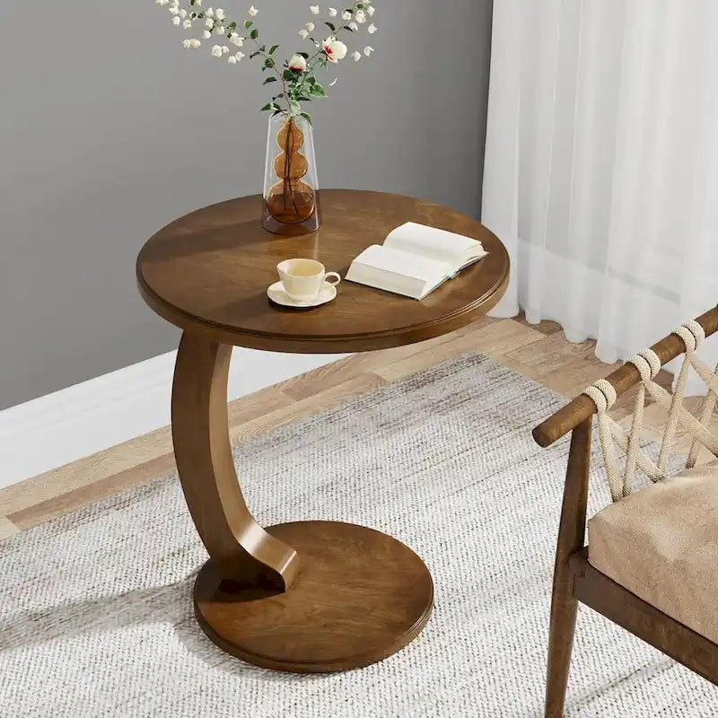 Table d'appoint en bois en forme de C