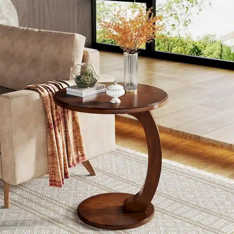 Table d'appoint en bois en forme de C