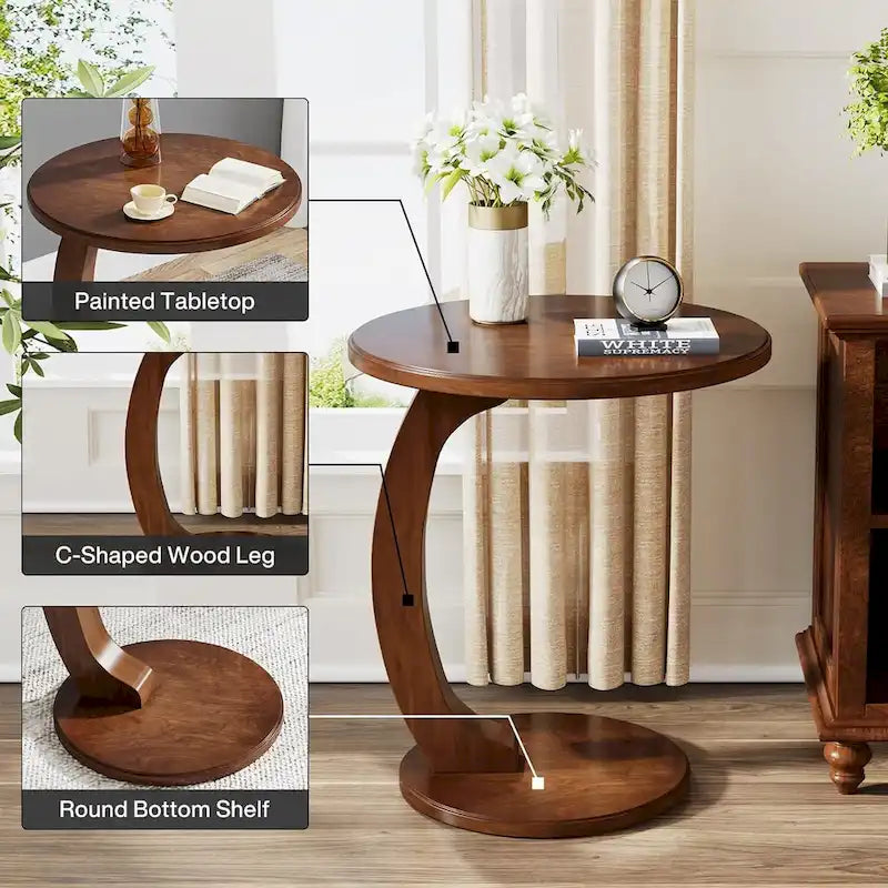 Table d'appoint en bois en forme de C