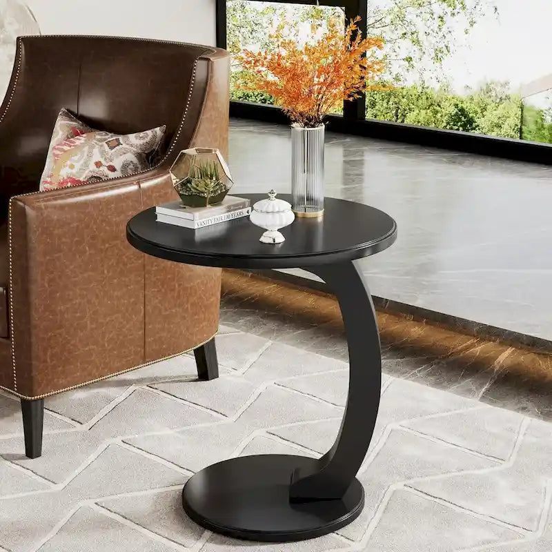 Table d'appoint en bois en forme de C