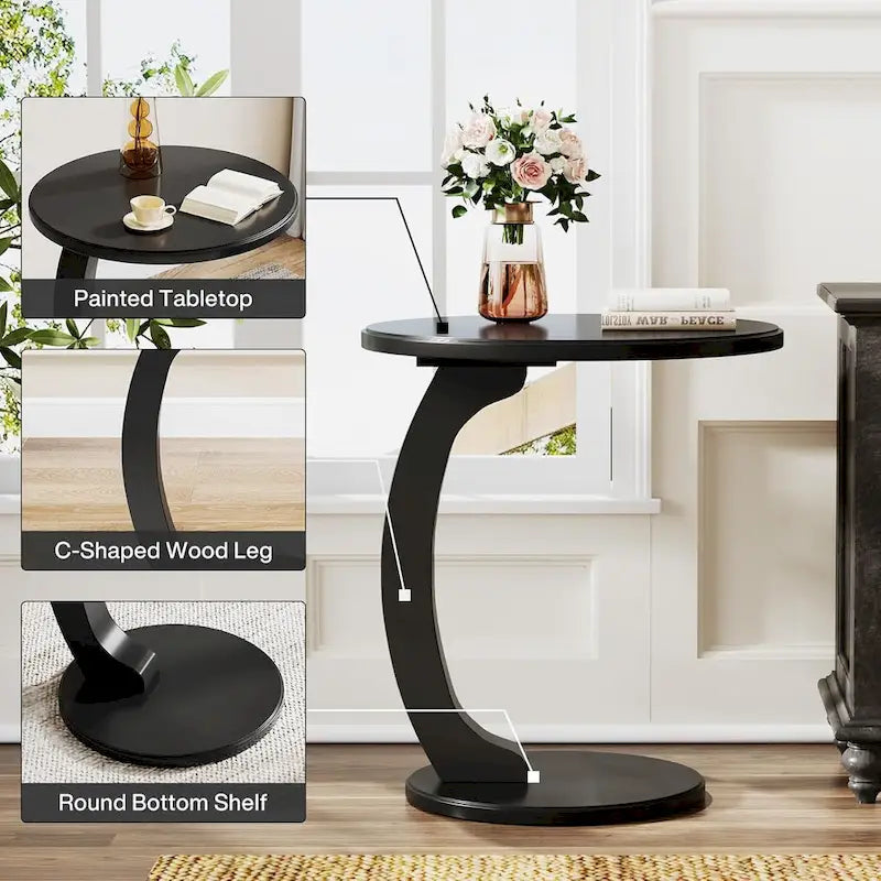 Table d'appoint en bois en forme de C