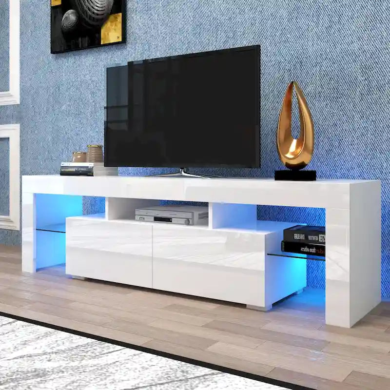 Meuble TV blanc avec lumières LED pour téléviseurs jusqu'à 70 pouces