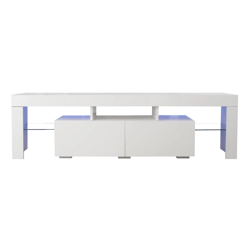 Meuble TV blanc avec lumières LED pour téléviseurs jusqu'à 70 pouces