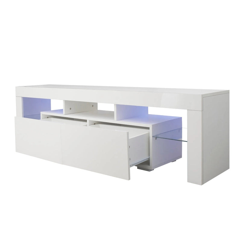 Meuble TV blanc avec lumières LED pour téléviseurs jusqu'à 70 pouces