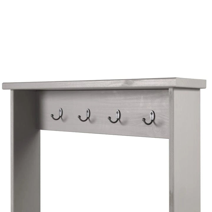 Porte-manteau d'entrée en pin massif gris avec banc et patères