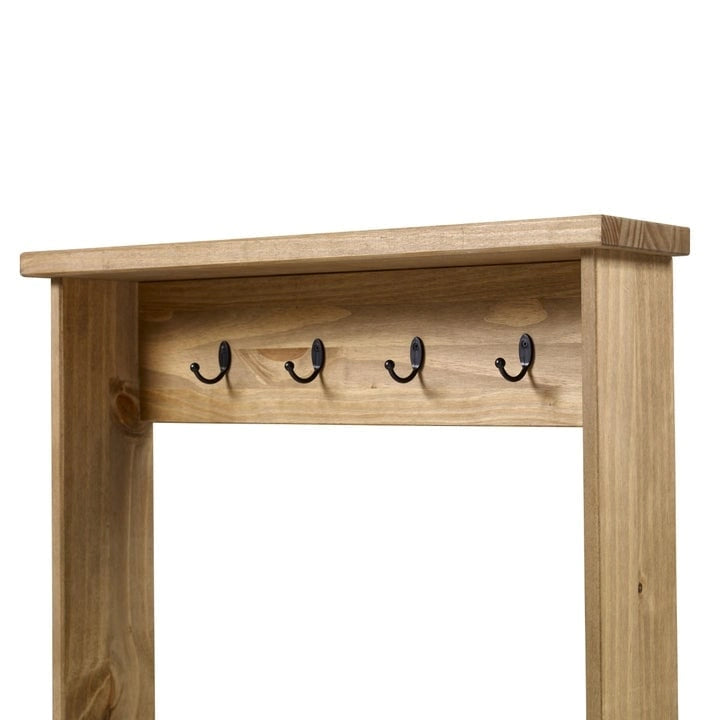 Porte-manteau d'entrée en pin massif gris avec banc et patères