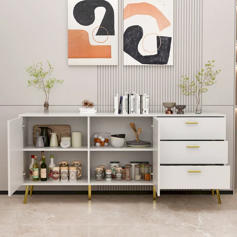 Buffet avec 3 tiroirs et 2 portes, expresso/blanc